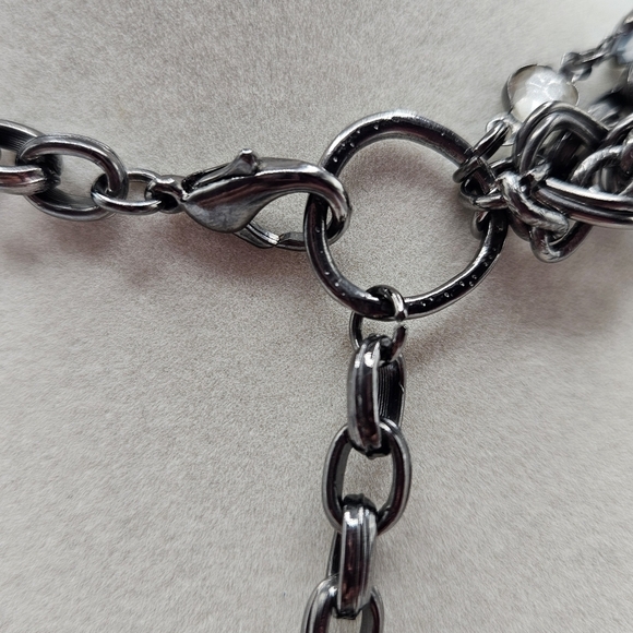 VINTAGE Talbots Gun Metal Multi Strand Chain Clear Stone Beaded Necklace - Picture 7 of 7